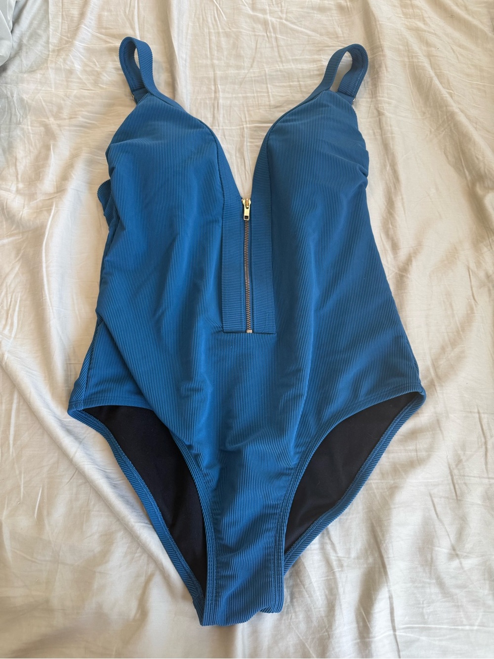 Blue One-Piece Swimsuit with Front Zip